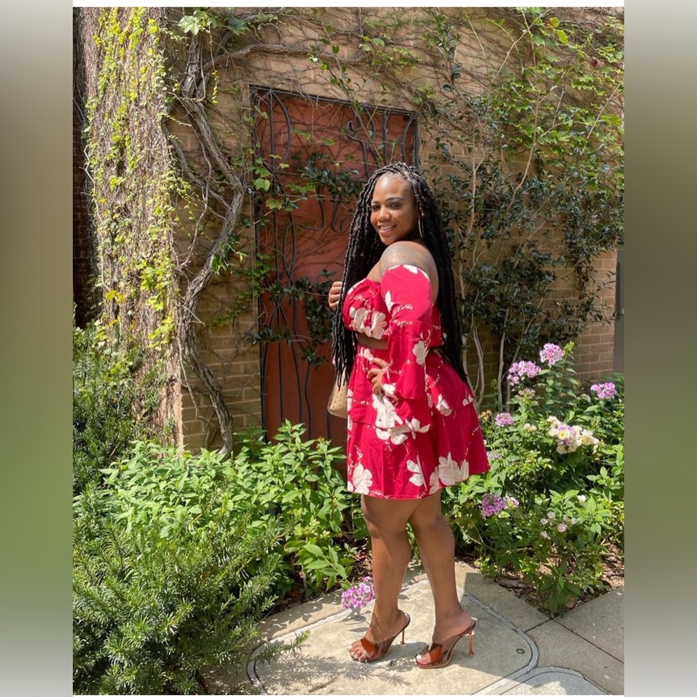 two piece burgundy floral set